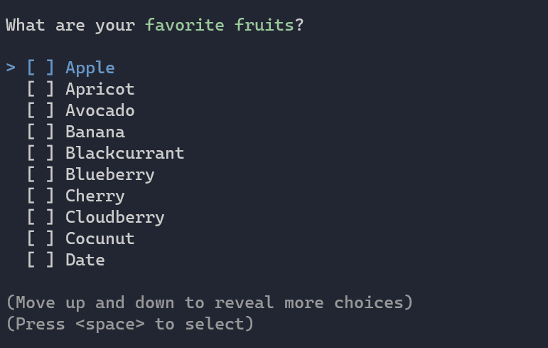Example of multiselection input